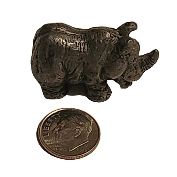 Miniature Rhino Figurine Pewter Sculpture Rhinoceros - Picture 7 of 7